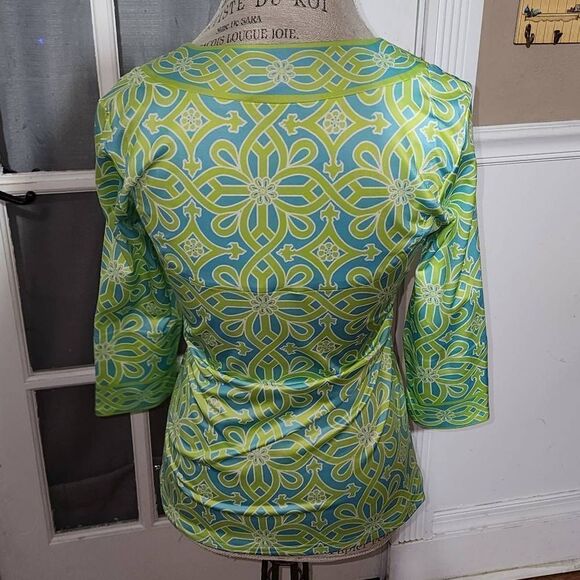 Gretchen Scott Womens Blue Green V Neck Tunic Top Blouse XS - Picture 2 of 5